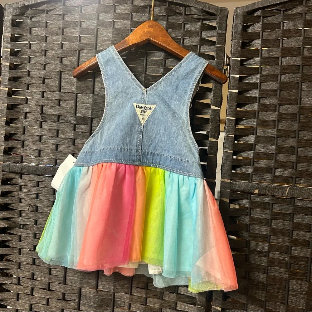 New Osh Kosh BGosh overall dress with colorful yainbor skirt size 18 months